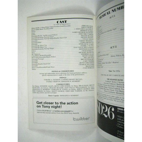 Memphis Playbill 2010 Shubert Theatre Ticket Chad Kimbell Montego Glover McGrath - Picture 6 of 11